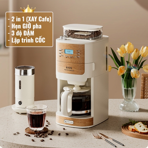 Máy Pha Cà Phê CF06 Tự Động Vừa Xay Vừa Pha từ 2-12 Cốc/Lần, Hẹn Giờ Pha Thông Minh, Cối Xay Cafe Lưỡi Nón Độ Mịn Cao