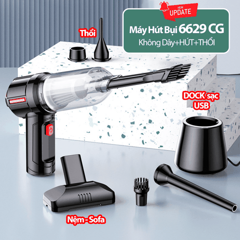 Máy hút bụi cầm tay không dây 6629CG thế hệ mới, sạc USB với DOCK tiện lợi,nhỏ gọn mini nhẹ nhàng, HÚT&THỔI 2 trong 1, hàng chính hãng