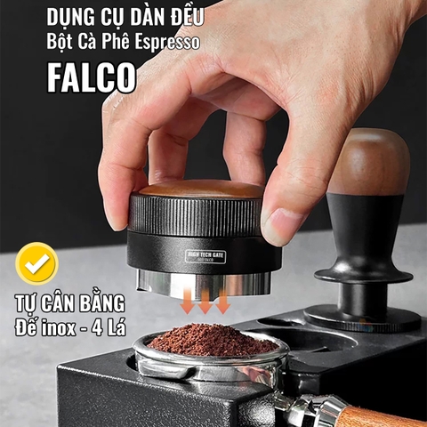 OCD FALCO 4 Lá Tự Cân Bằng | Dụng Cụ Dàn Đều Bột Cà Phê Espresso, Đế Inox 304, Vân Chống Trượt