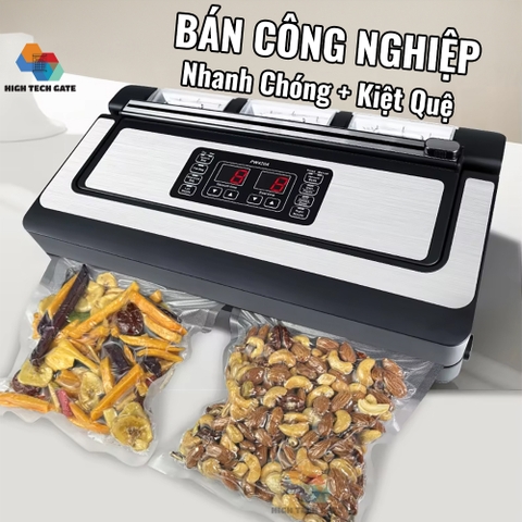 Máy hút chân không bán công nghiệp HTG P420A dùng mọi loại túi, 2 vòi hút thương mại, siêu mạnh mẽ