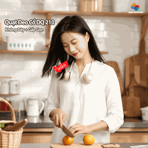 Quạt đeo cổ gấp gọn DQ-210 mini bỏ túi, không dây cầm tay di động,thiết kế không vướng tóc, 3 cấp độ gió không cánh