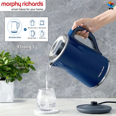 Ấm đun nước siêu tốc Morphy Richards MR6070 có thể kiểm soát nhiệt độ và giữ nhiệt, 4 in 1, toàn bộ inox 304 bền bỉ, hàng chính hãng