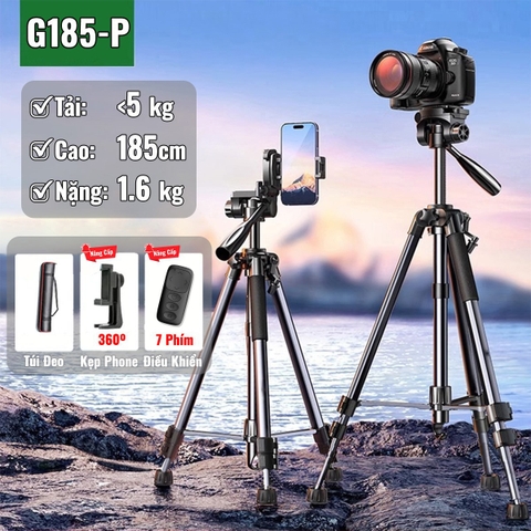 Tripod chân đế điện thoại, máy ảnh G-185 hỗ trợ quay chụp video, livestream, quay live tik tok chống rung lắc, cứng cáp