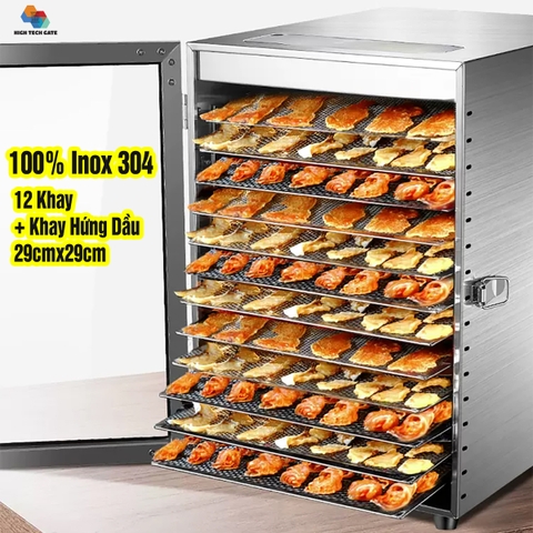 Máy sấy hoa quả thực phẩm HighTechGate 12 khay inox 304 hàng chính hãng