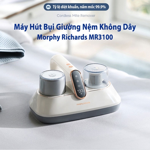 Máy hút bụi giường nệm không dây Morphy Richards MR3100 siêu mạnh mẽ với 13000 Pa với lọc 6 lớp H10 bền bỉ, mẫu vintage, chính hãng