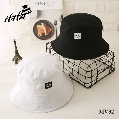 Mũ vành nam - Mũ Bucket mặt cười màu trắng - MV32t