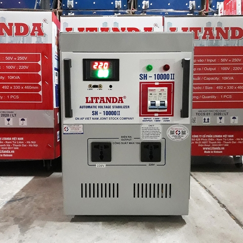 Ổn Áp LiTanda 10KVA Dải 150V-250V 1 Pha SH-10000 II Đời Mới Đồng Hồ Số