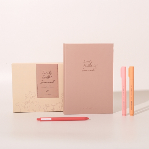 Combo Sổ + 3 bút Joyful Daily Bullet Journal - Morandi 2 đỏ nhạt