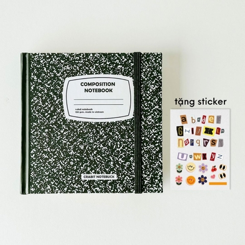 Sổ kẻ ngang khổ vuông 140 trang 130gsm tặng kèm sticker Composition Collection - Đen Pepper