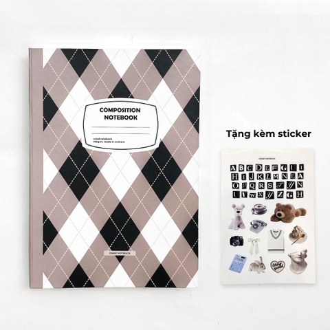 Vở kẻ ngang 140 trang 100gsm Composition Gingham (tặng kèm sticker) - Quả trám nâu