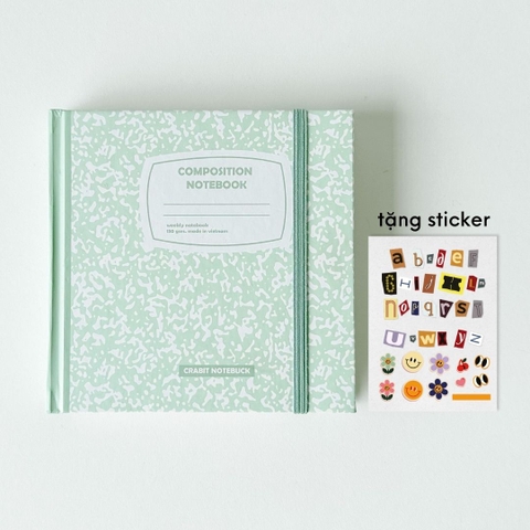 Sổ weekly plan khổ vuông 144 trang 130gsm tặng kèm sticker Composition Collection - Xanh Mint
