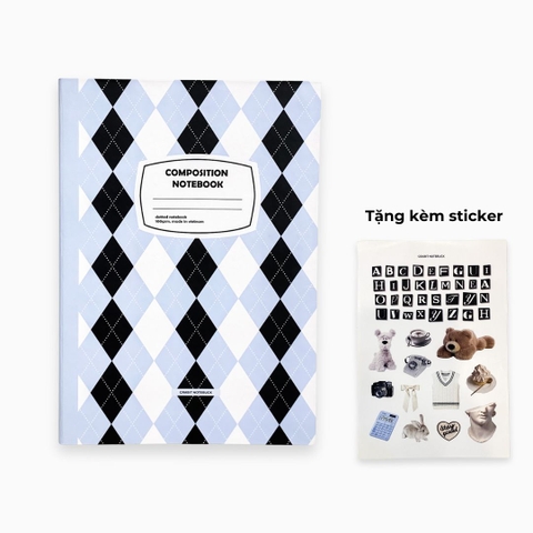 Vở dot 140 trang 100gsm Composition Gingham (tặng kèm sticker) - Quả trám xanh