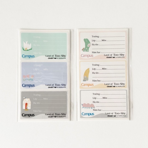 Nhãn vở học sinh cấp 2 3 decal dán dễ dàng Crabit x Kokuyo Campus Land of Too-Shy