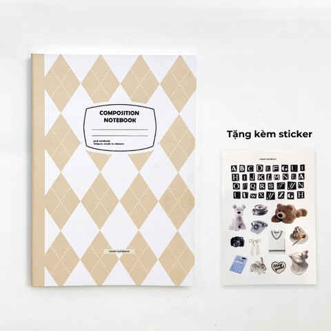 Vở grid 140 trang 100gsm Composition Gingham (tặng kèm sticker) - Quả trám be