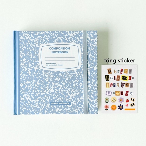 Sổ grid khổ vuông 140 trang 130gsm tặng kèm sticker Composition Collection - Tím Blueberries