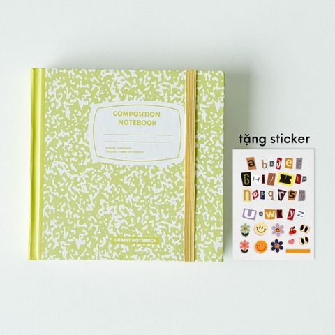 Sổ dot khổ vuông 140 trang 130gsm tặng kèm sticker Composition Collection - Vàng chanh Lime