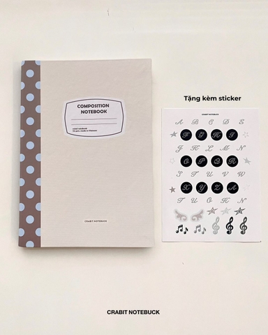 Vở kẻ ngang 200 trang Composition bìa cứng tặng kèm sticker Chấm bi Be