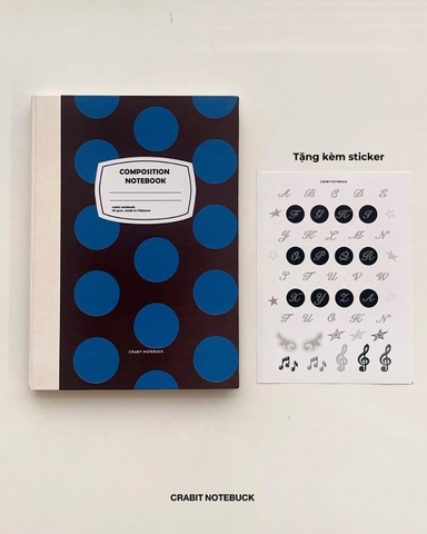 Vở kẻ ngang 300 trang Composition bìa cứng tặng kèm sticker Chấm bi Xanh