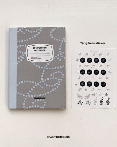 Vở kẻ ngang 200 trang Composition bìa cứng tặng kèm sticker Chấm bi Xanh Xám