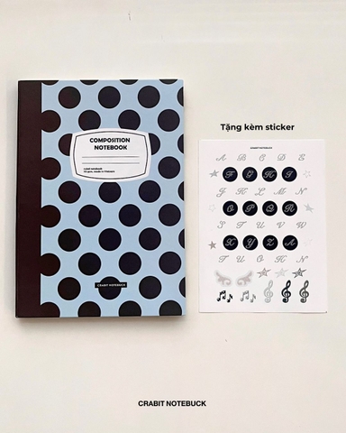 Vở kẻ ngang 200 trang Composition bìa cứng tặng kèm sticker Chấm bi Xanh Nâu
