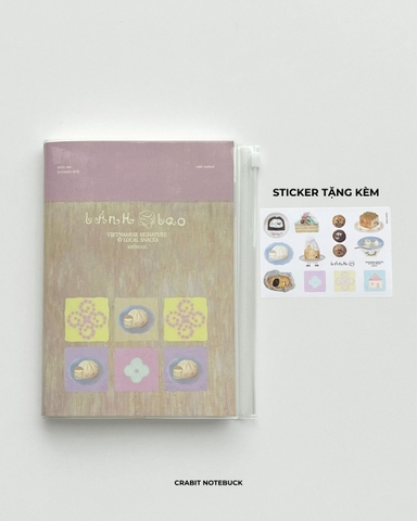 Sổ tay A5 bìa mềm bọc vỏ PVC tặng kèm sticker 130gsm 128 trang ruột dot Miếng Bánh Bao
