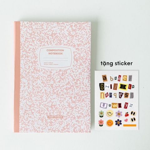 Vở dot 140 trang tặng kèm sticker Composition Collection - Hồng Peach