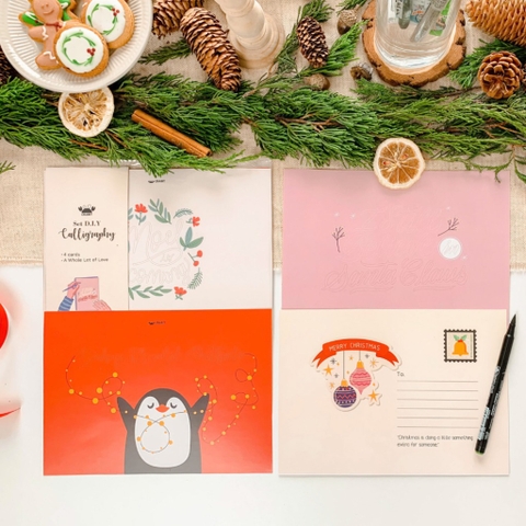 Bộ 4 thiệp Giáng Sinh Calligraphy - Thiệp Crabit tự trang trí