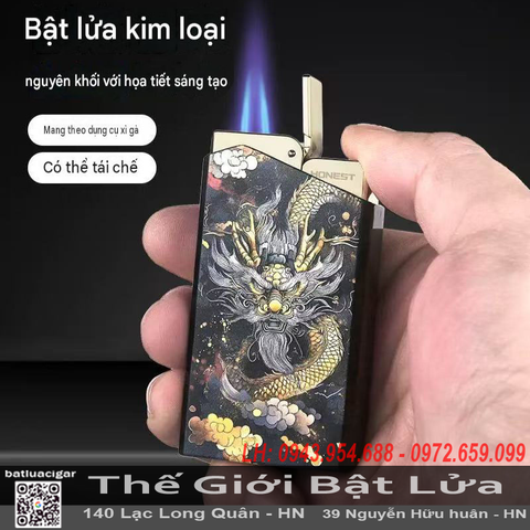 Bật Lửa Khò 2 Tia Honest BCZ877 Chính Hãng - Tích Hợp Dao Cắt Cigar, Khe Xem Ga, Chống Gió Mạnh