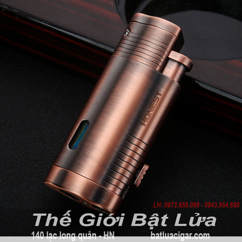 Bật Lửa Khò 3 Tia Honest BCZ360-1 Chính Hãng, Chống Gió, Đục Lỗ Cigar Đa Năng