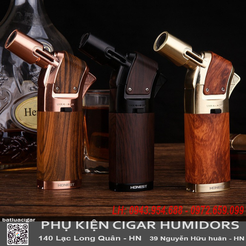 Bật Lửa Khò Để Bàn Honest BCZ-538 Chính Hãng – Chống Gió, Có Đục Lỗ Cigar, Kim Loại Bền Bỉ
