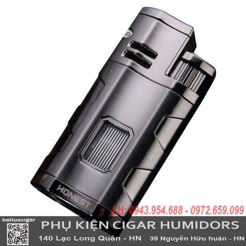 Bật lửa khò 3 tia Honest BCZ758-1 chính hãng – Có đục cigar, khe nhìn gas, kim loại cao cấp