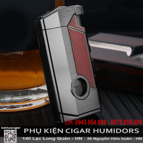 Bật Lửa Khò 3 Tia Honest BCZ795-1 Chính Hãng – Có Đục Cigar, Khe Nhìn Ga, Chống Gió Mạnh