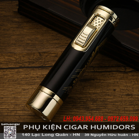 Bật lửa khò 1 tia Honest BCZ852-1 – Có đục cigar, kim thông, gác điếu – Chống gió, kim loại cao cấp