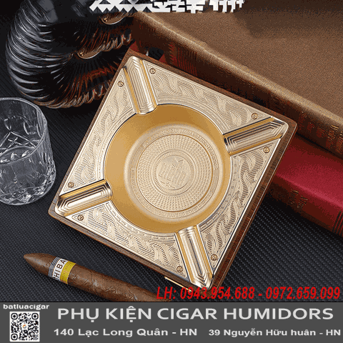 Gạt Tàn Cigar Cao Cấp Jifeng JF-2002 – Hợp Kim Kẽm, 4 Điếu, Màu Gold Sang Trọng