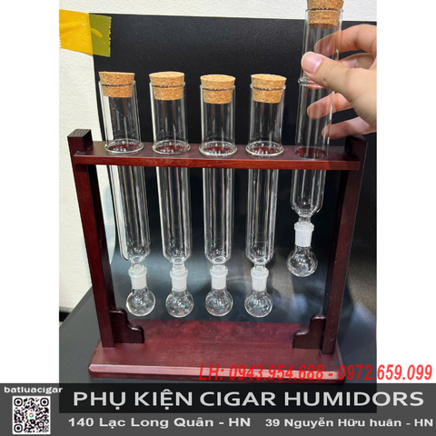 Ống Thủy Tinh Ủ Cigar Kèm Đế Gỗ Cao Cấp  Combo 5 | Bộ Ủ Xì Gà Mini Chuyên Nghiệp - OTT5
