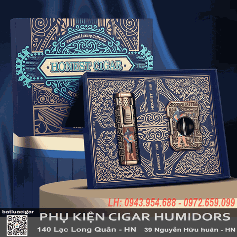Set Phụ Kiện Cigar TA 134-1 – Bật Lửa Khò Ai Cập & V-Cut Kim Loại Cao Cấp, Có Hộp Quà Sang Trọng