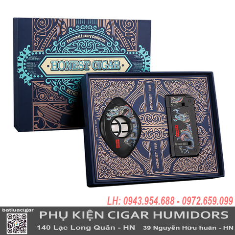 Set Phụ Kiện Cigar TA 138 – Bật Lửa & Cắt Thần Long Kim Loại Cao Cấp, Khò 1 Tia, Có Đục Cigar, Hộp Quà Sang Trọng
