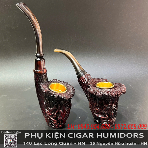 Tẩu Bắt Tóp Cigar Gỗ Cẩm Lai Khắc Rồng Cao Cấp Lõi Đồng – Dùng Lọc 9mm, Size 42–56 (Mã TCR)