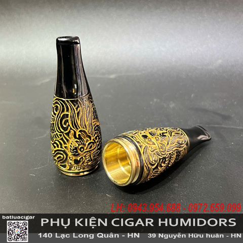 Tẩu Bắt Tóp Cigar Sừng Trâu Khắc Rồng Thủ Công Full Size 42–56 – Nghệ Nhân Việt Nam (Mã TNR)