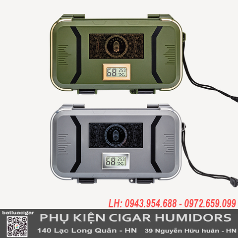 Hộp Du Lịch Ngoài Trời Dung Tích Lớn Lubinski YJA-50020 – Hộp Bảo Quản Cigar 12 Điếu, Nhựa ABS Bền Bỉ, Kèm Nhiệt Ẩm Kế & Bộ Tạo Ẩm