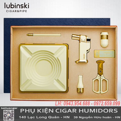 Bộ phụ kiện cigar 6 món Lubinski YJA-80031 – Hộp quà tặng cao cấp, đa năng cho người chơi xì gà