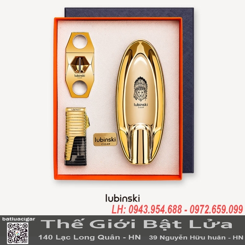 Set Quà Tặng Cigar LUBINSKI 3 Món Cao Cấp Chính Hãng – Bật Lửa Khò, Cắt Cigar, Gác Cigar YJA-80036