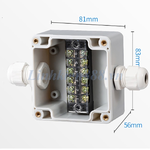 Hộp nhựa đấu dây chống nước 6P 15A kích thước 83x81x56mm