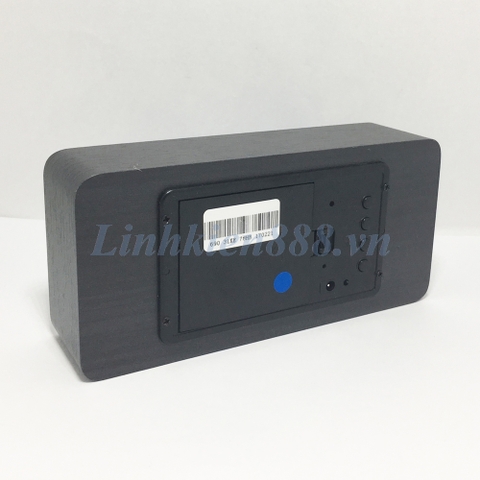 Đồng hồ để bàn có báo nhiệt độ màu gỗ tối LED xanh lam hình hộp chữ nhật