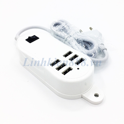 Sạc điện thoại 6 đầu ra USB dòng tối đa 5A dây dài 1.5m chân cắm tròn
