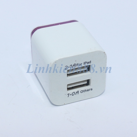 Củ sạc điện thoại USB kép 2.1A + 1A màu trắng