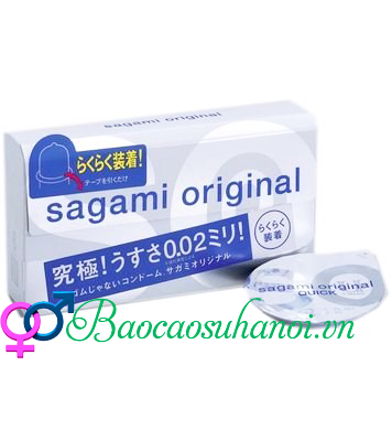 Bao Cao Su Sagami Original 0.02 Quick Màu Xanh Có Dây Rút Đeo Nhanh Hộp 6 Chiếc