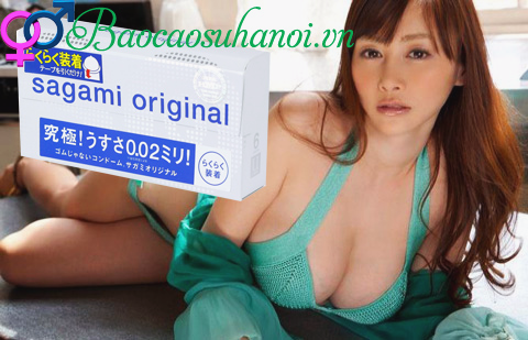 Bao Cao Su Sagami Original 0.02 Quick Màu Xanh Có Dây Rút Đeo Nhanh Hộp 6 Chiếc