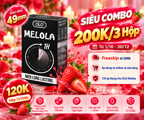 Bao Cao Su OLO Melola Mã M49GSt Size Nhỏ 49mm Gân Gai Chống Xuất Tinh Sớm Hương Dâu Hộp 12 Chiếc