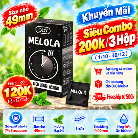Bao Cao Su Melola Mã M49TMi Size Nhỏ 49mm, Trơn Siêu Mỏng, Chống Xuất Tinh Sớm Hương Bạc Hà Hộp 12 Chiếc